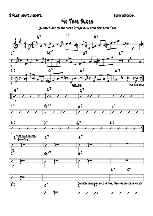 B Flat Instruments No Time Blues Music Spreadsheet Printable pdf