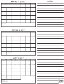 March, April, May 2017 Calendar Template