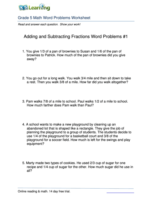 Math Word Problem Worksheet Printable pdf
