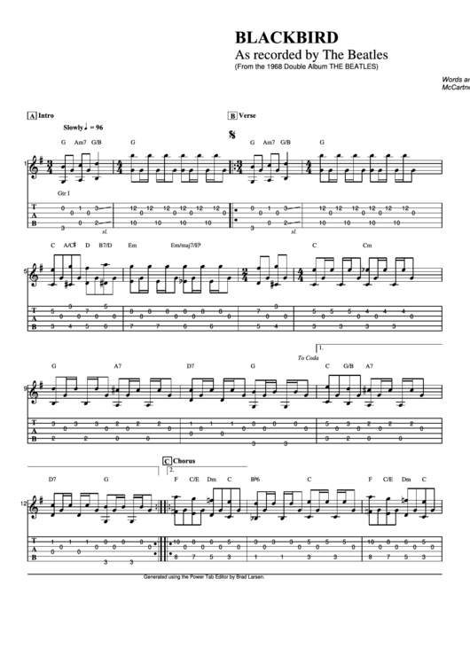 Blackbird Guitar Tab Printable pdf