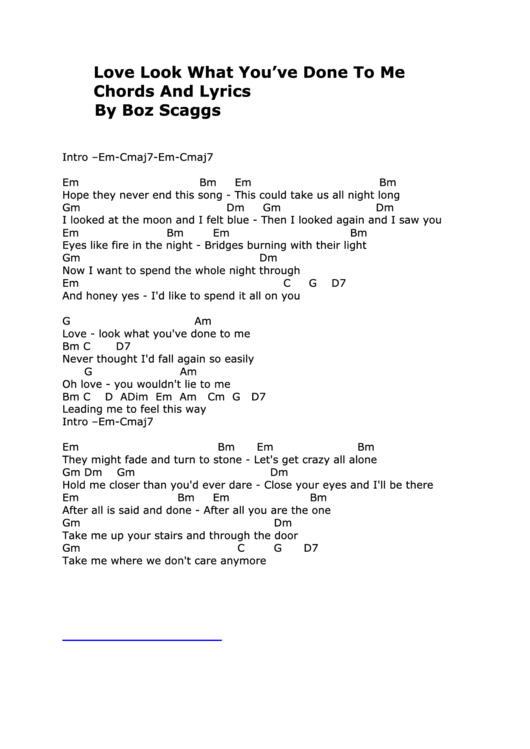 Love Look What You Ve Done To Me Chords And Lyrics Printable pdf