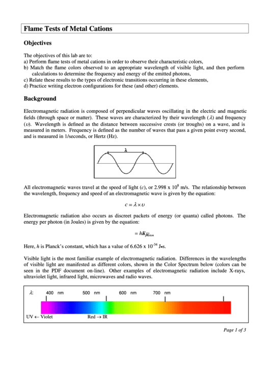 Flame Tests Of Metal Cations Science Lab Template printable pdf download