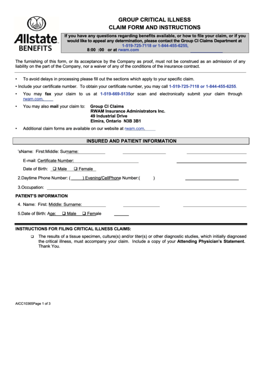 Group Critical Illness Claim Form printable pdf download