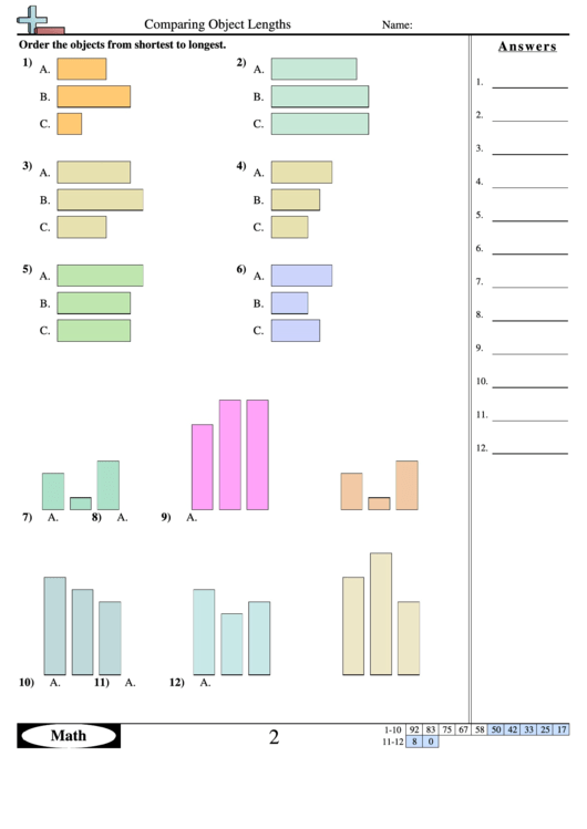 Comparing Object Lengths Worksheet Printable pdf