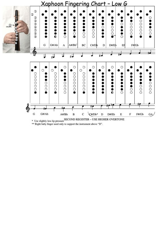 Xaphoon Fingering Chart - Low G Printable pdf