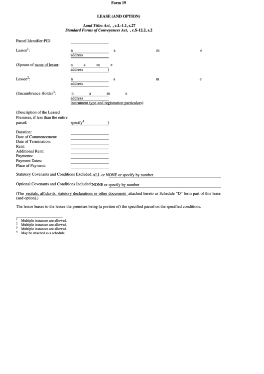 Form 19 Lease (And Option) Printable pdf
