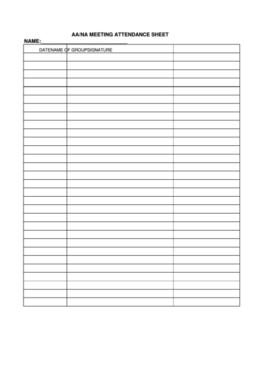 Aa/na Meeting Attendance Sheet Template Printable pdf