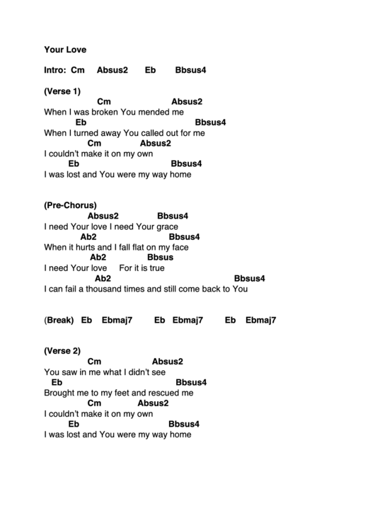Your Love (Chord Chart) Final Printable pdf