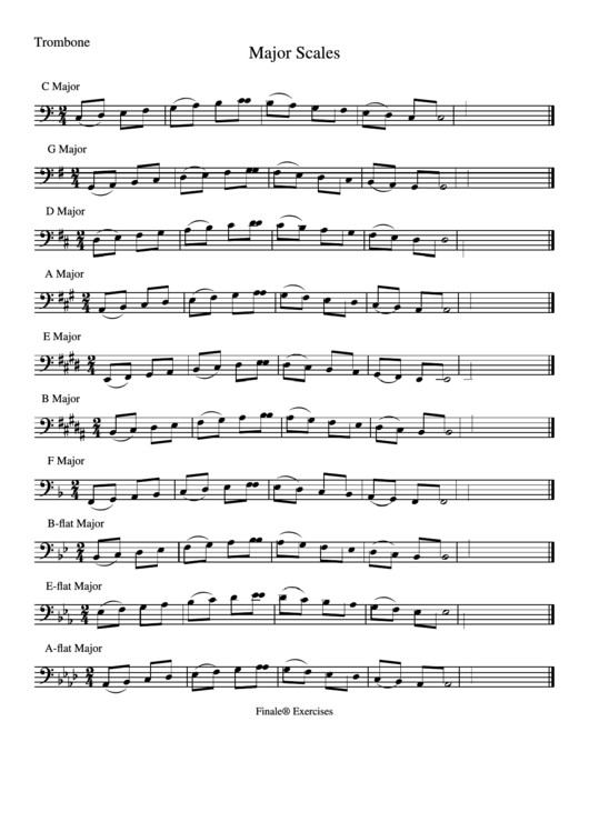 Major Scales - Trombone Printable pdf