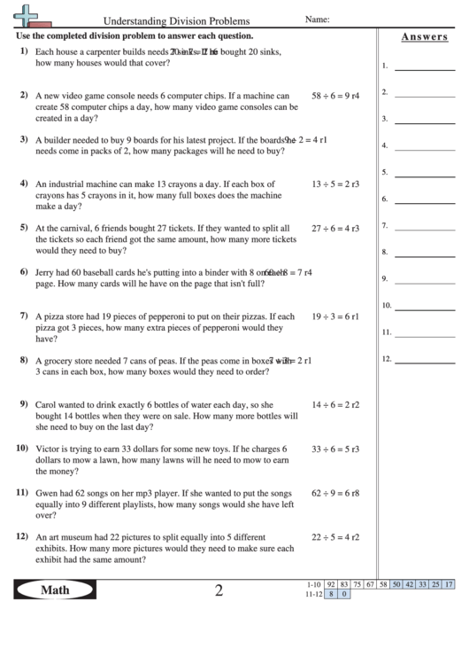 understanding division problems worksheet with answer key