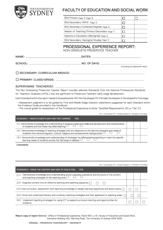 The Non Graduating Preservice Teacher Report Form
