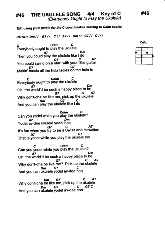 The Ukulele Song Key Of C Printable pdf