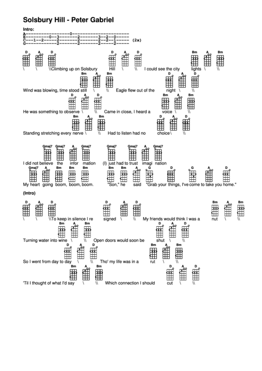 Solsbury Hill - Peter Gabriel printable pdf download