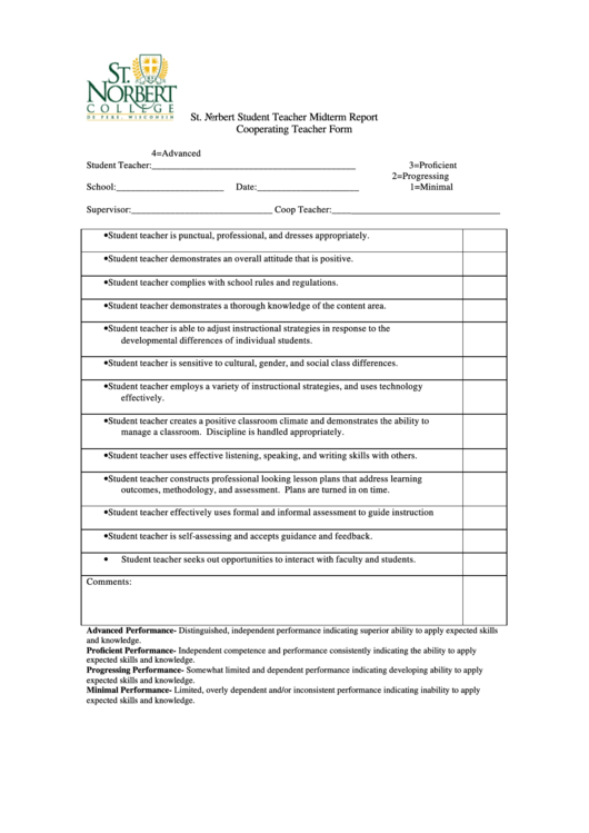 Cooperating Teacher Form Printable pdf