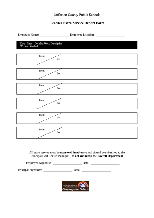 Teacher Extra Service Report Form Printable pdf