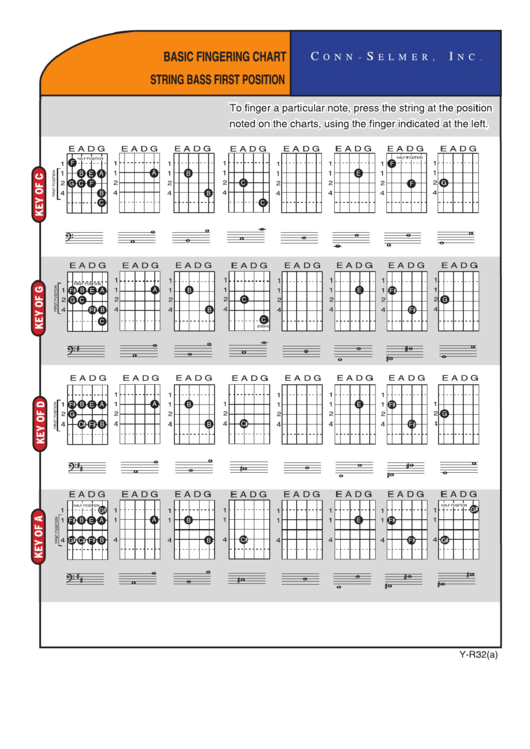 Basic Fingering Chart - String Bass First Position Printable pdf