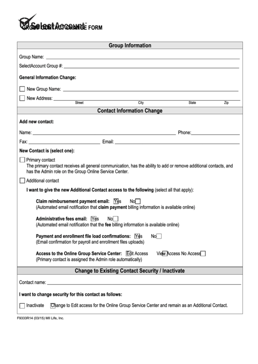 Fillable Group Contact Change Form Printable pdf