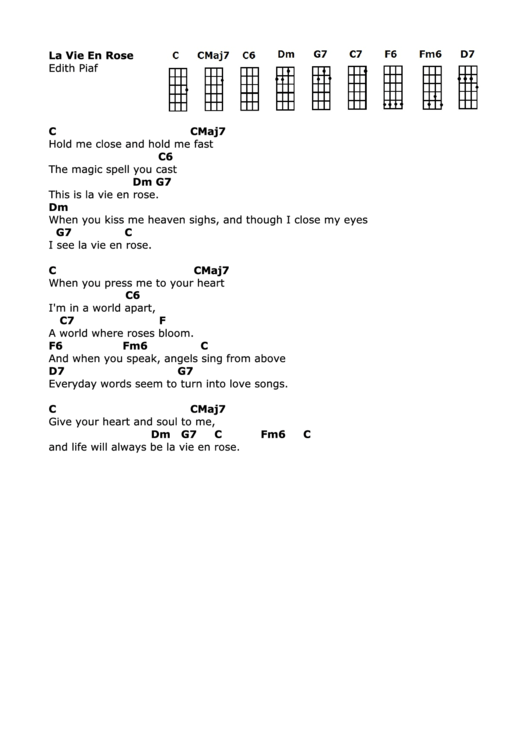 La Vie En Rose Edith Piaf Printable pdf