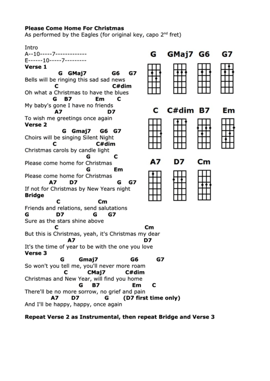 Please Come Home For Christmas - The Eagles Chord Chart Printable pdf