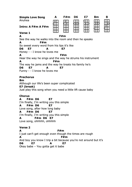 Simple Love Song Anuhea Printable pdf