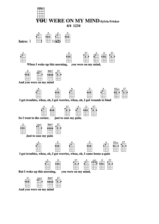 Chord Chart - Sylvia Fricker - You Were On My Mind Printable pdf