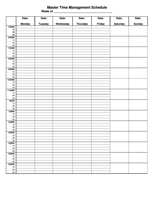 Master Weekly Schedule Form Printable pdf