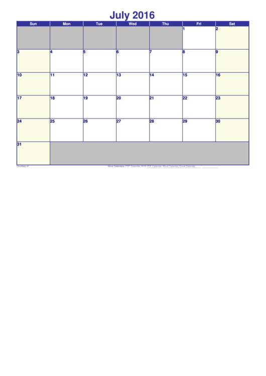 July 2016 Calendar Template