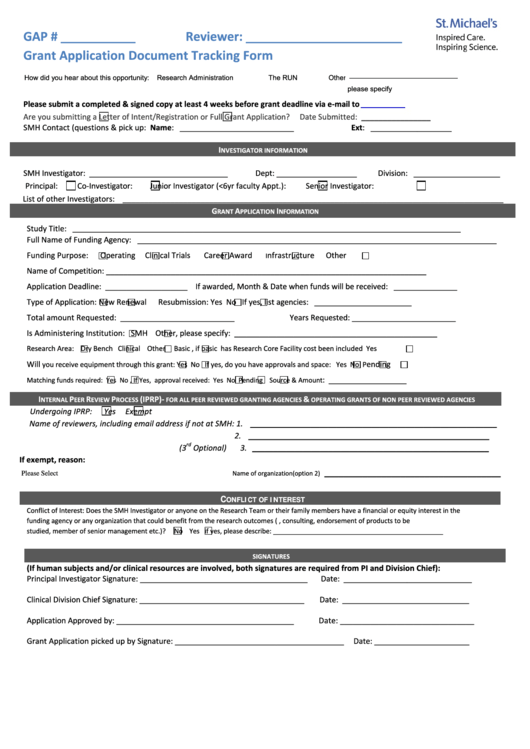 Fillable Grant Application Document Tracking Form Printable pdf
