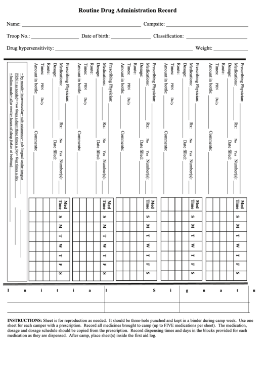 Routine Drug Administration Record Printable pdf