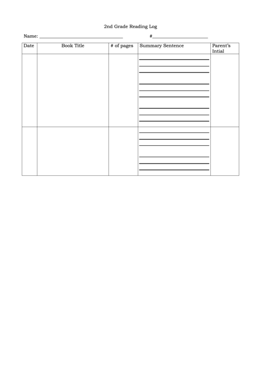 2nd Grade Reading Log Printable pdf