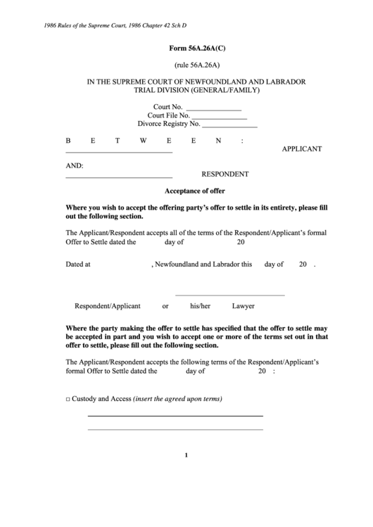 Form 56a.26a(C) - Acceptance Of Offer Printable pdf