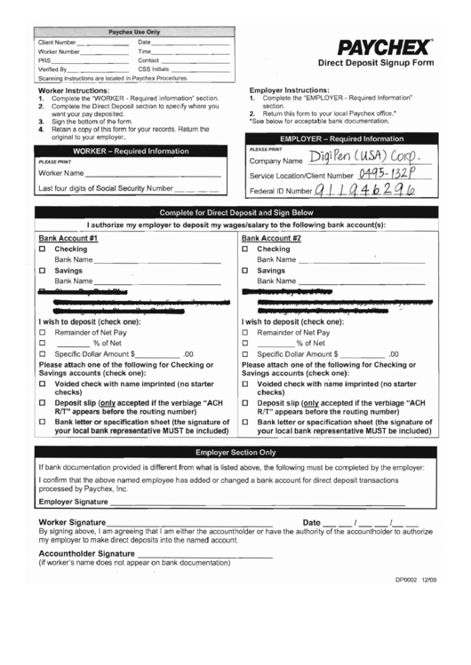 Direct Deposit Signup Form Printable pdf