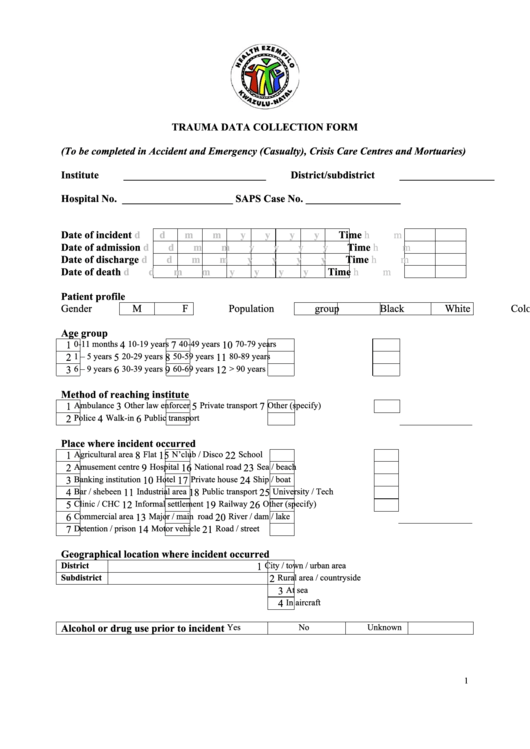 Trauma Data Collection Form Printable pdf