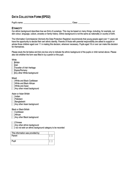 Data Collection Form (Epd2) Printable pdf