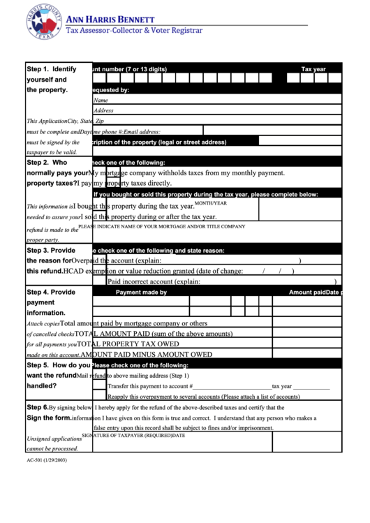 Fillable Mike Sullivan Harris County Tax Assessor Collector Printable pdf