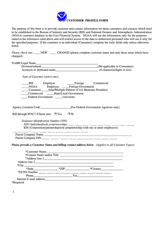 Customer Profile Form printable pdf download