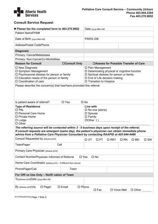 Community Urban Palliative Care Consult Form Printable pdf