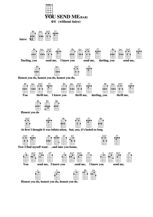 You Send Me (Bar) - Ukulele Chord Chart Printable pdf