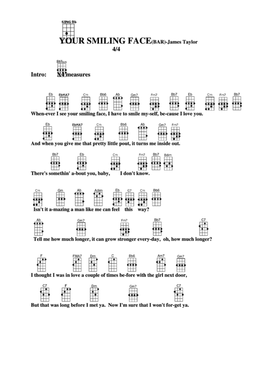 Chord Chart - James Taylor - Your Smiling Face (Bar) Printable pdf