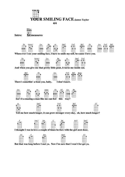 Chord Chart - James Taylor - Your Smiling Face Printable pdf