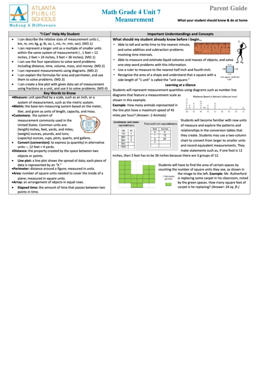 Math Grade 4 Unit 7 Measurement Printable pdf