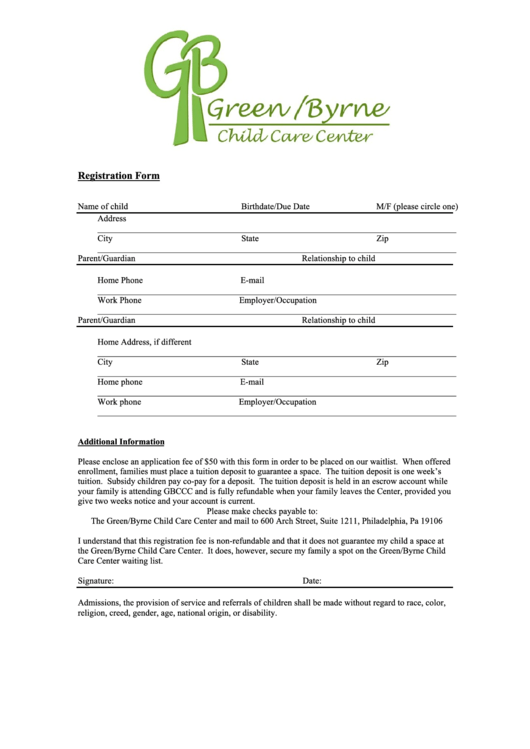 Registration Form - Greenbyrne Printable pdf