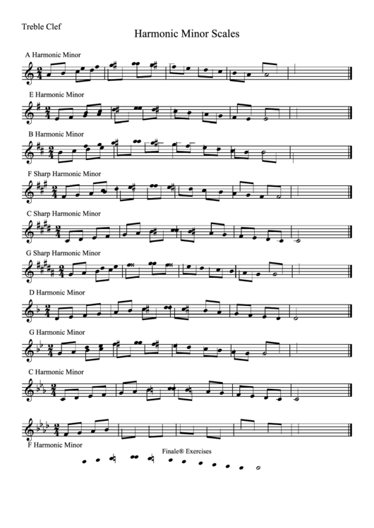 Harmonic Minor Scales (Treble Clef) Printable pdf