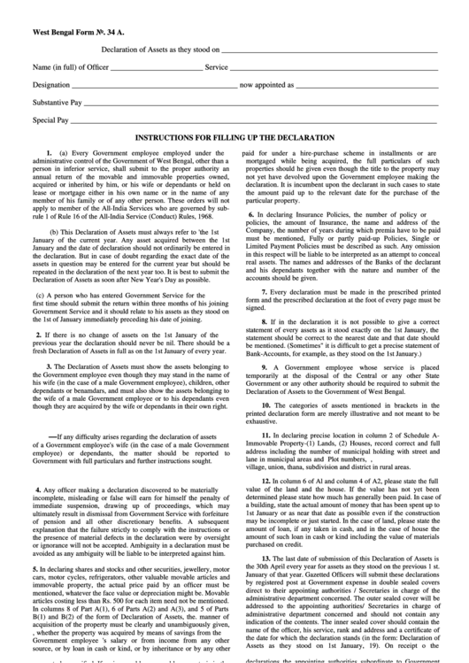 Declaration Of Assets Printable pdf