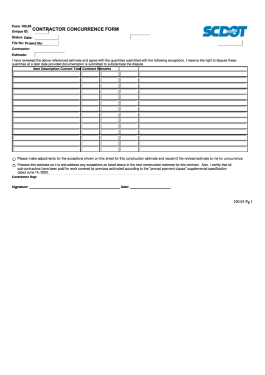 Contractor Concurrence Form Printable pdf