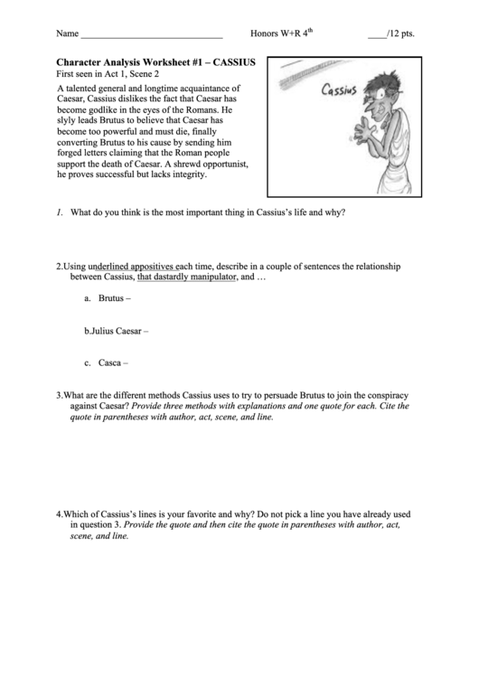 Character Analysis Worksheet Printable pdf