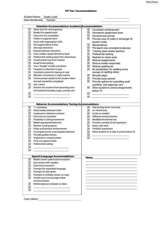 Rti Tier I Accommodations Printable pdf