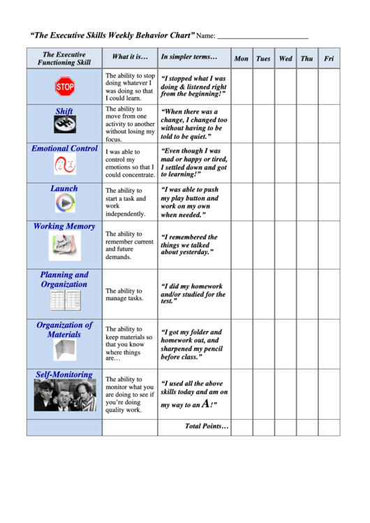 The Executive Skills Weekly Behavior Chart Printable pdf