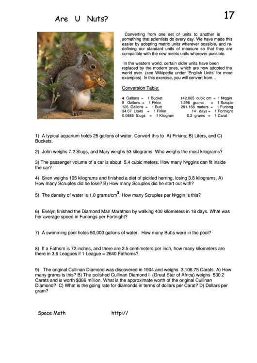 Are U Nuts - Space Math Worksheet Printable pdf