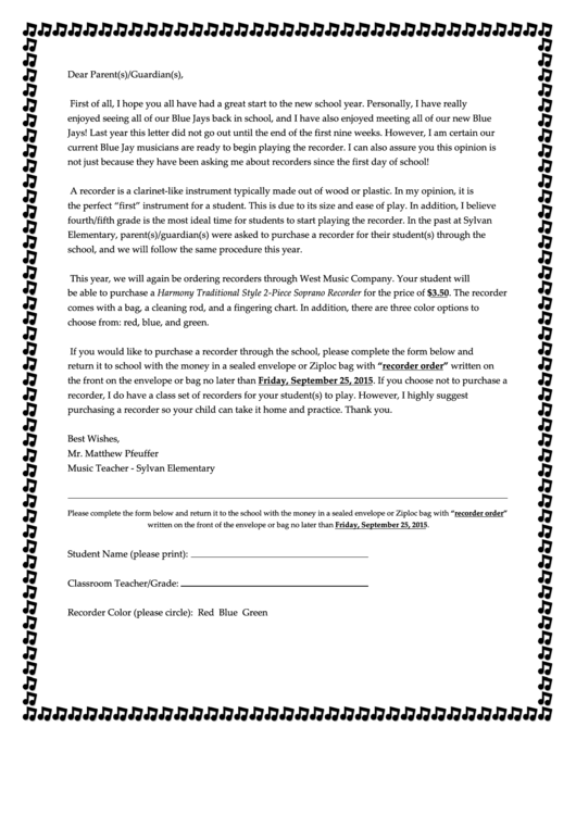 Teacher Letter To Parents Template Printable pdf
